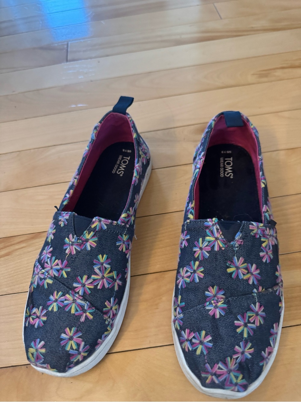 Toms Navy Floral Slip-On Flats